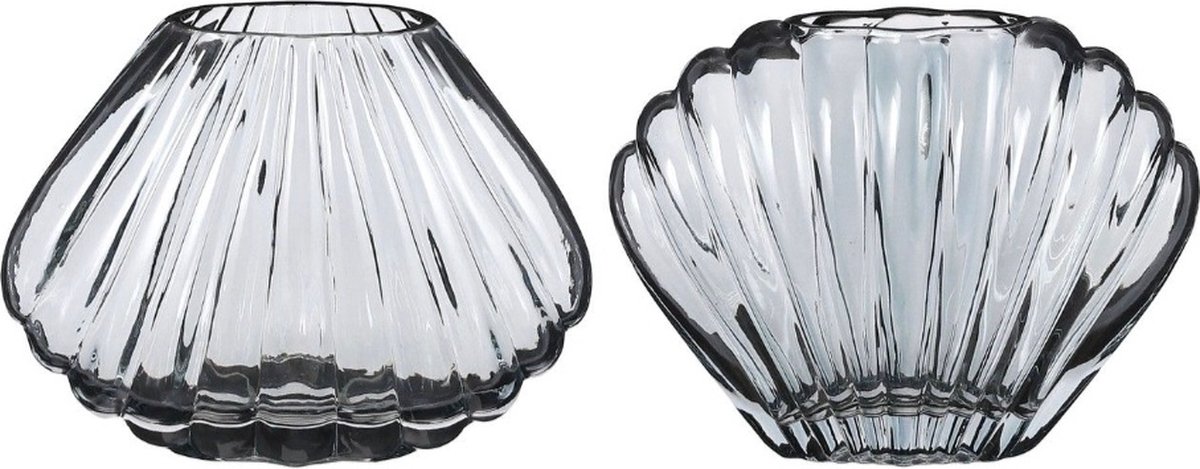 Mica Decorations Vaas schelp blauw , Set van 2 , L23,5 x B9 x H19cm