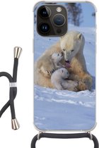 Geschikt voorApple Iphone 14 Pro - Crossbody Case - IJsberen - Sneeuw - Wit - Siliconen - Crossbody - Backcover met Koord - Telefoonhoesje met koord - Hoesje met touw