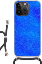 Geschikt voorApple Iphone 14 Pro - Crossbody Case - Blauw - Abstract - Design - Siliconen - Crossbody - Backcover met Koord - Telefoonhoesje met koord - Hoesje met touw