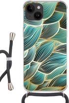 Geschikt voorApple Iphone 14 - Crossbody Case - Patronen - Goud - Abstract - Golf - Siliconen - Crossbody - Backcover met Koord - Telefoonhoesje met koord - Hoesje met touw