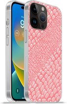 Geschikt voorApple Iphone 14 Pro - Softcase hoesje - Krokodillenleer - Dierenprint - Roze - Siliconen Telefoonhoesje