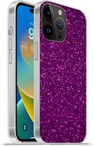 Geschikt voorApple Iphone 14 Pro Max hoesje - Paars - Roze - Patronen - Abstract - Siliconen Telefoonhoesje