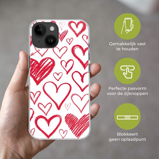 Telefoonhoesje Geschikt voor Apple Iphone 14 hoesje - Een illustratie met verschillende hartjes op een witte achtergrond - Siliconen Telefoonhoesje Telefoonhoesje