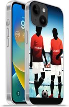 Geschikt voorApple Iphone 14 - Softcase hoesje - Een illustratie van twee voetballers in een stadion - Jongens - Meiden - Kids - Siliconen Telefoonhoesje