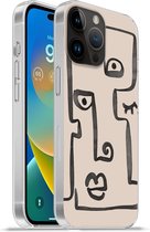 Geschikt voorApple Iphone 14 Pro Max hoesje - Oog - Lippen - Line art - Siliconen Telefoonhoesje