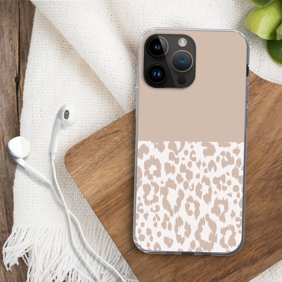 Coque de téléphone compatible avec Apple iPhone 14 Pro Max - Motif léopard - Rose - Animaux - Coque en Siliconen
