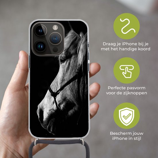 Étui de téléphone adapté à Apple iPhone 14 Pro - Cheval - Licol - Léger - Siliconen - Bandoulière - Coque arrière avec cordon - Étui de téléphone avec cordon - Étui avec corde Étui de téléphone