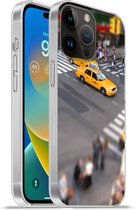 Geschikt voorApple Iphone 14 Pro Max hoesje - New York - Amerika - Taxi - Siliconen Telefoonhoesje