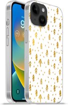 Geschikt voorApple Iphone 14 - Softcase hoesje - Dennentak - Kerst - Goud - Patroon - Siliconen Telefoonhoesje