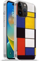 Geschikt voorApple Iphone 14 Pro - Softcase hoesje - Compositie A - Piet Mondriaan - Siliconen Telefoonhoesje