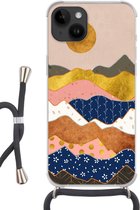 Geschikt voorApple Iphone 14 - Crossbody Case - Goud - Pastel - Patronen - Siliconen - Crossbody - Backcover met Koord - Telefoonhoesje met koord - Hoesje met touw