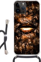 Geschikt voorApple Iphone 14 Pro Max - Crossbody Case - Vrouw - Lippen - Koper - Siliconen - Crossbody - Backcover met Koord - Telefoonhoesje met koord - Hoesje met touw