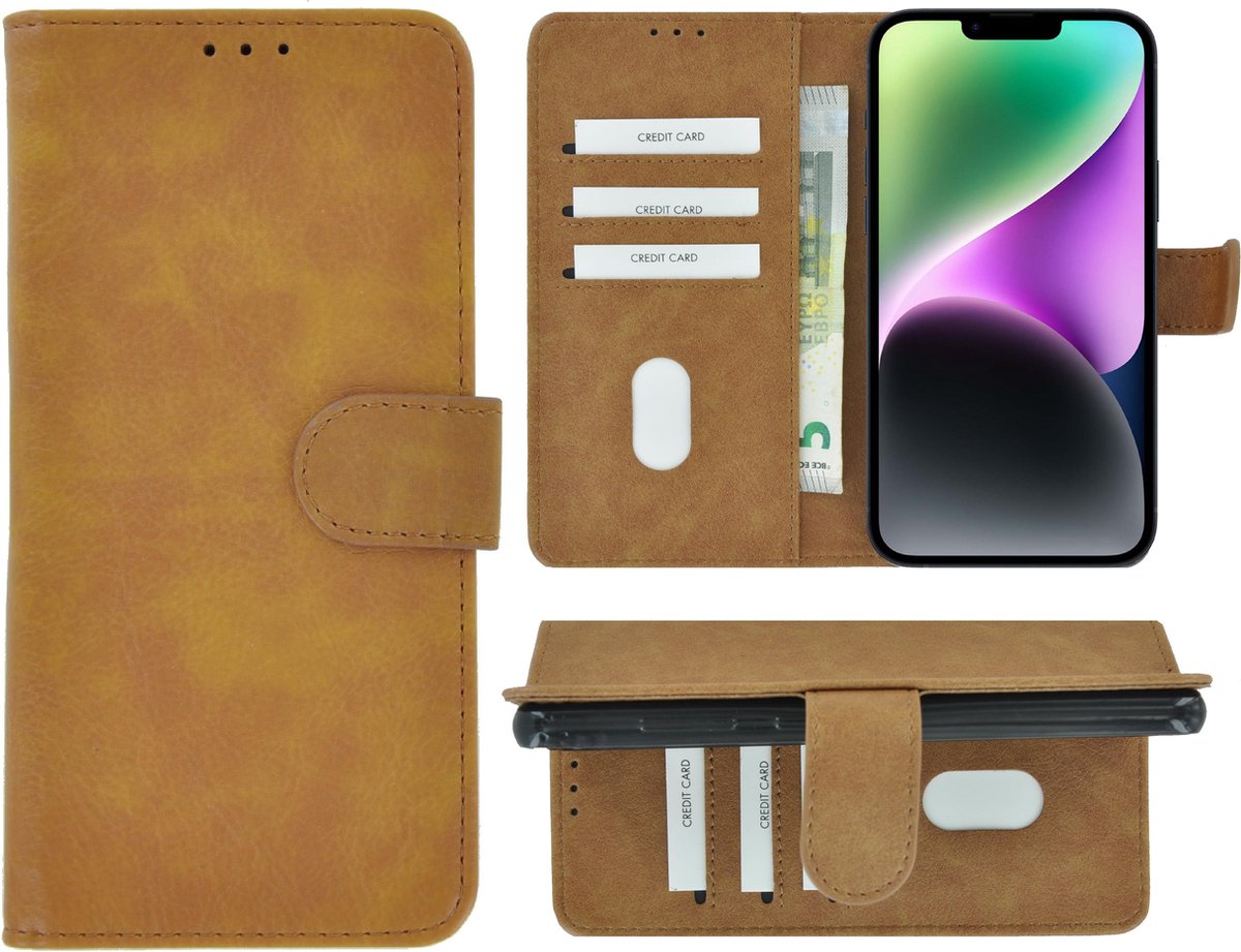Geschikt voor iPhone 14 Hoesje - Bookcase - Pu Leder Wallet Book Case Bruin Cover
