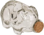 Voorraadpot-spaarpot varken glas met kurk 14x8cm