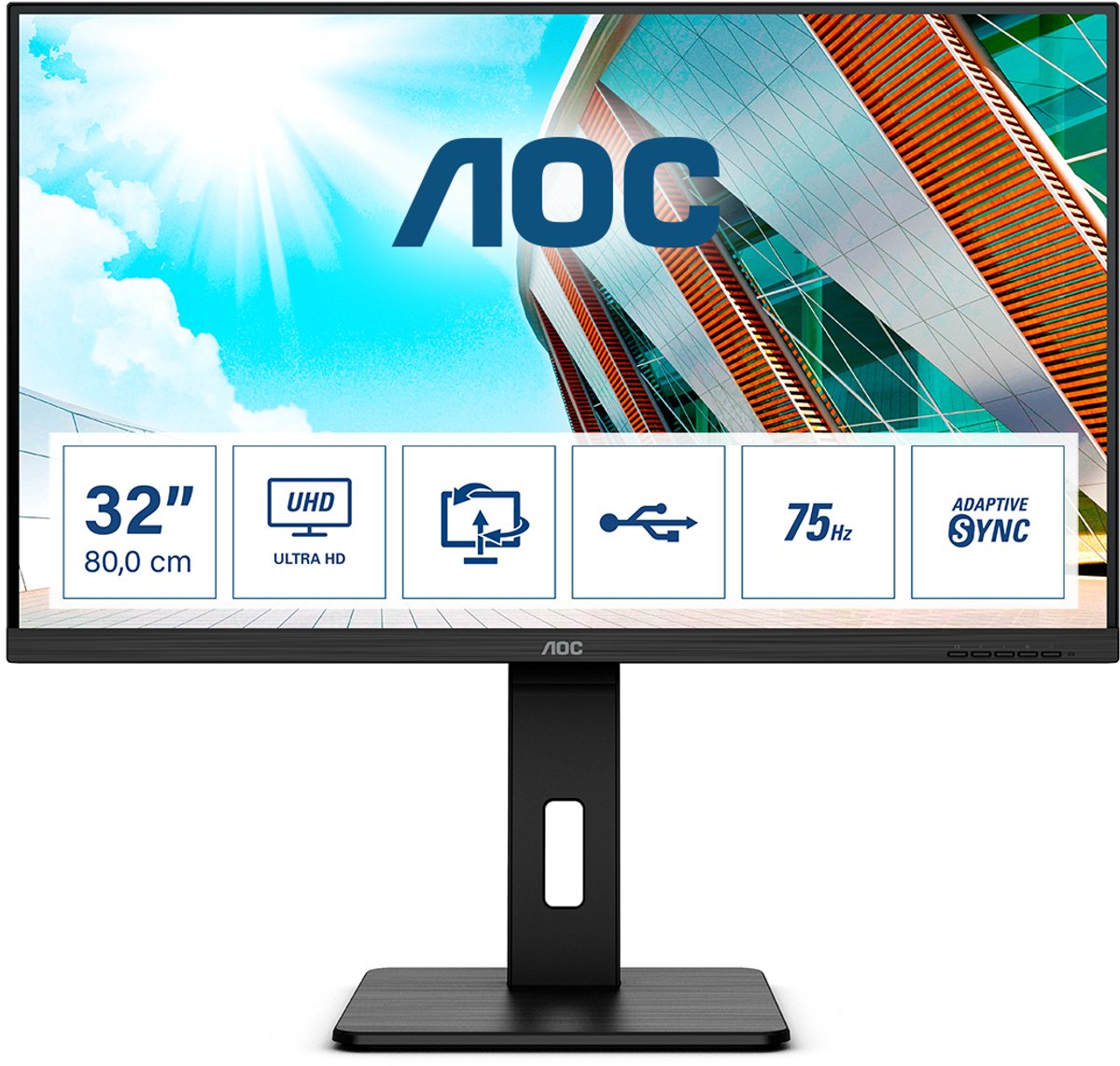 AOC P2 U32P2 computer monitor 80 cm (31.5") 3840 x 2160 Pixels 4K Ultra HD LED Zwart