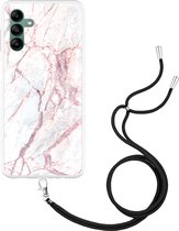 Samsung Galaxy A04s Hoesje met Koord White Pink Marble - Designed by Cazy