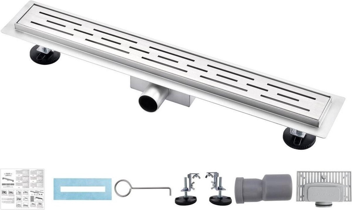 Douchegoot 80 cm incl. rooster en flens uitneembare haarfilter en sifon RVS