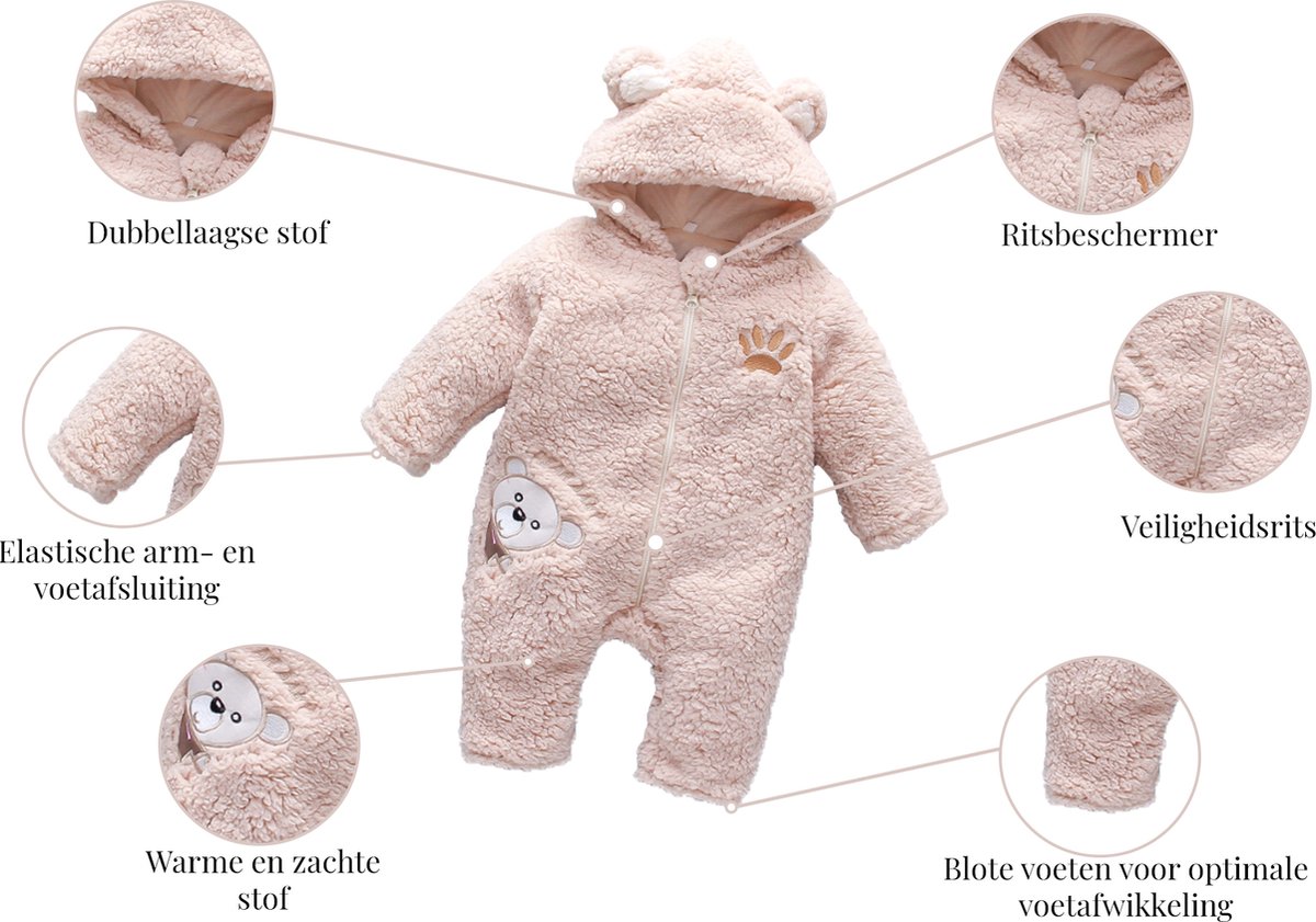 Budino® Baby Onesie - Baby Romper - Baby Pyjama - Baby Pakje - Baby Verkleedkleding - Carnavalskleding - Dier - Dear Beer - Beige — afbeelding 4