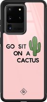 Casimoda® hoesje - Geschikt voor Samsung Galaxy S20 Ultra - Go Sit On A Cactus - Luxe Hard Case Zwart - Backcover telefoonhoesje - Roze