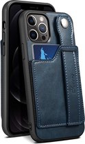 Mobiq - Coque arrière Vintage avec porte-cartes iPhone 14 Pro Max | Bleu
