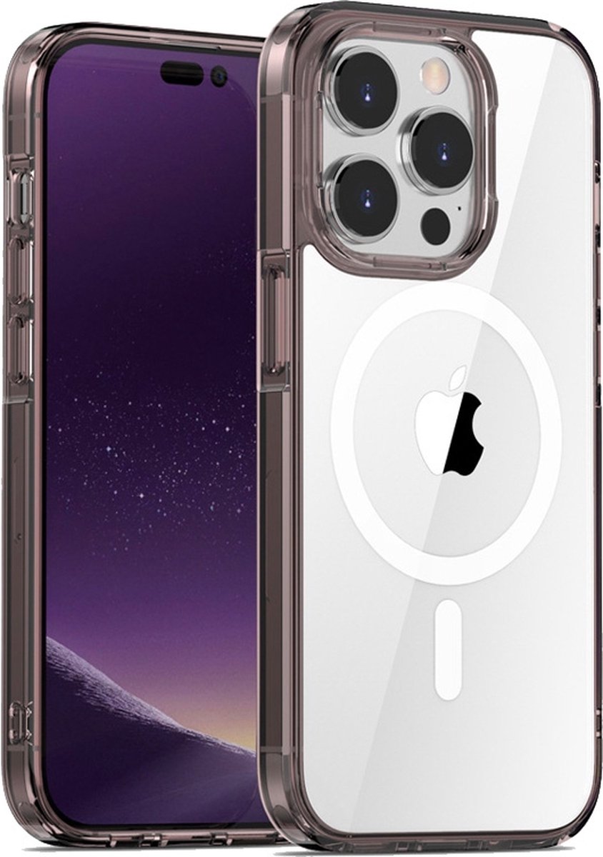 geschikt voor iPhone 14 Pro Max Shockproof Hoesje Geschikt voor Magsafe - Schokbestendige case met Magneetring - Magsafe Compatible geschikt voor iPhone 14 Pro Max Hoesje transparant/zwart