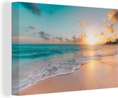 Canvas schilderij - Strand - Zon - Wolken - Zee - Zomer - Schilderijen op canvas - Canvas doek - 150x100 cm - Wanddecoratie - Slaapkamer - Portret van de zomer