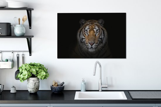 Toile - Tigre - Zwart - Animaux - Décoration murale - 90x60 cm - Peinture sur toile - Toile canvas