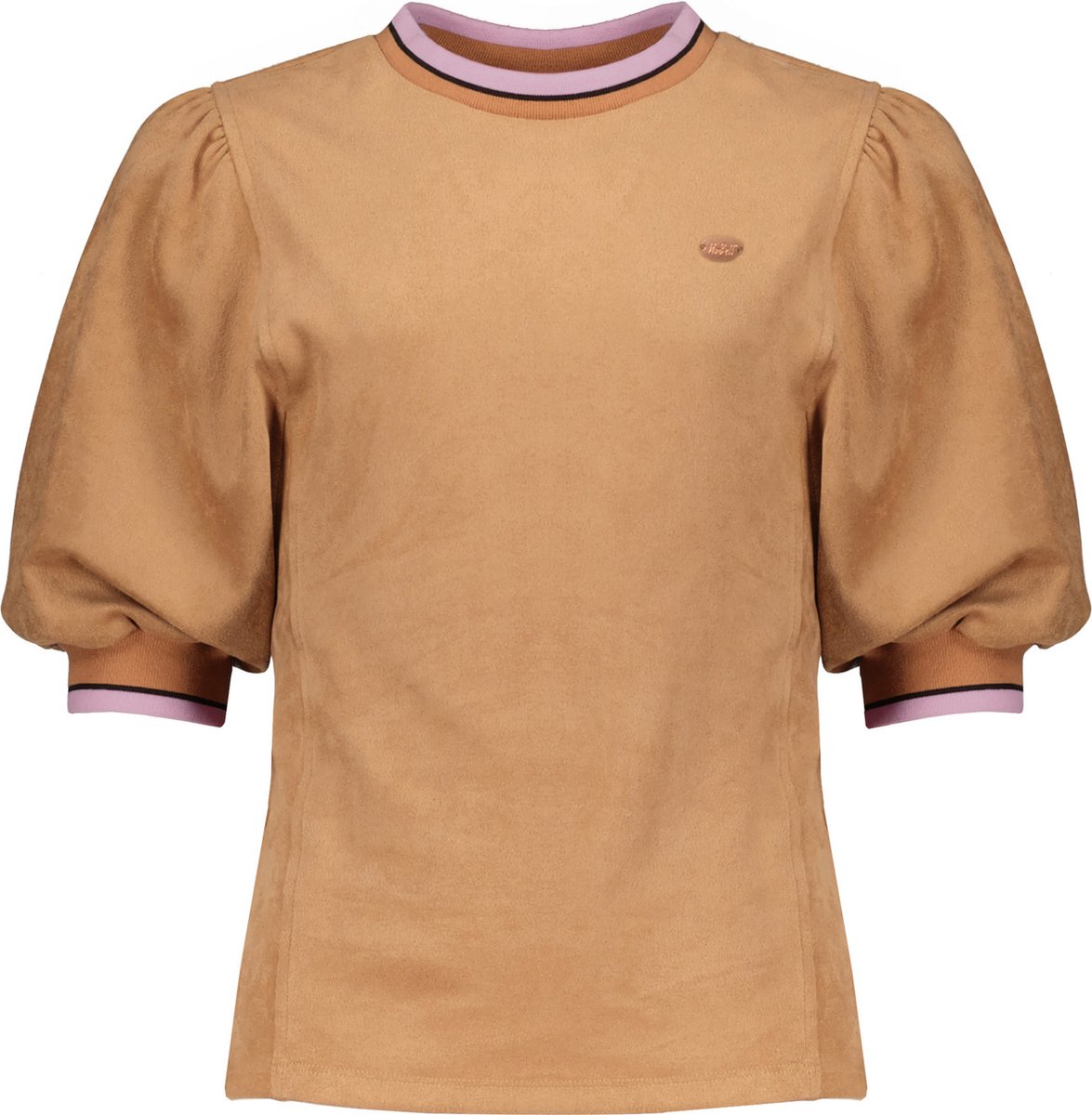 Nobell' Kally fancy sleeved suedine top with rib at neck+sleeve end Hazelnut
