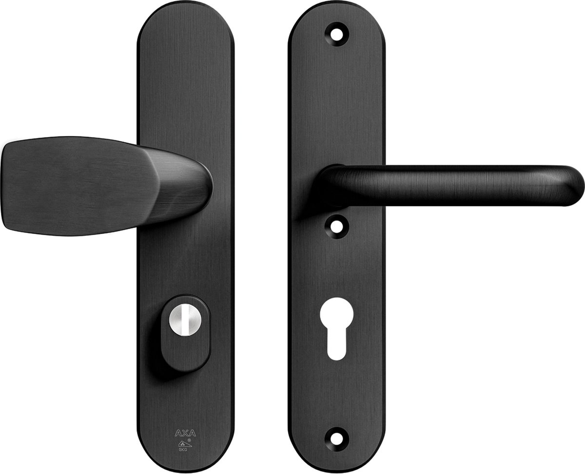 AXA Veiligheidsbeslag (Oval Plus) Zwart geslepen: bedienbare Knop-Kruk (model Wing/U) PC72 met kerntrekbeveiliging SKG***