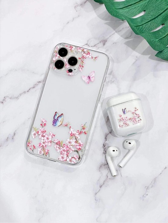 hoesje geschikt voor Smartphonica iPhone 13 transparant shockproof siliconen hoesje met stootrand - Paars