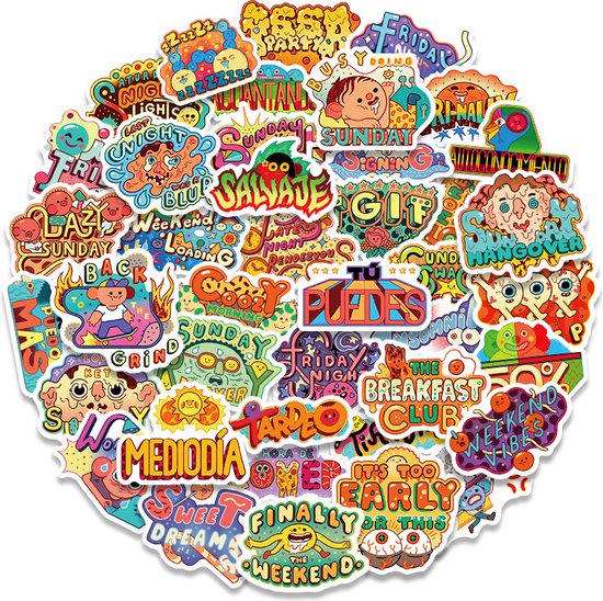 Trippy word art stickers - 50 stuks voor laptop, muur, agenda etc ...