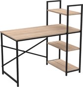 Soph&Tess - Bureau - Computertafel met planken - Thuiskantoor - Industrieel - Vintage - Bruin/zwart