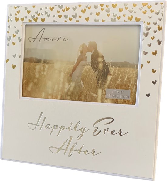 Fotolijst happy ever after wit met zilveren en gouden hartjes van Amore by Juliana