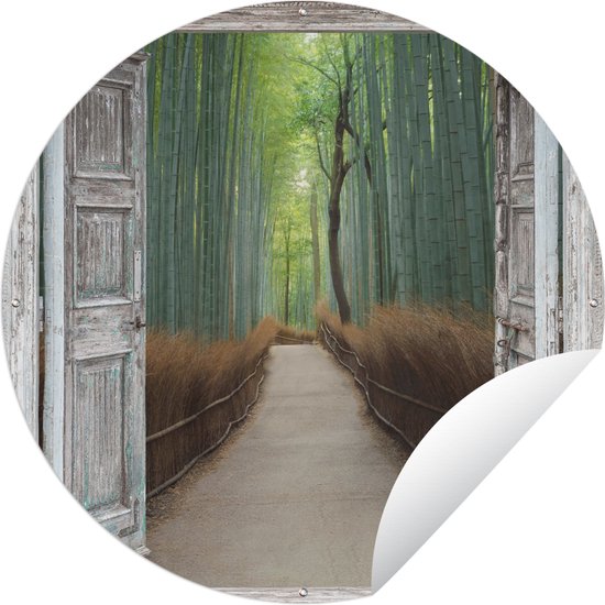 Tuincirkel Bamboe - Japan - Doorkijk - Bos - 120x120 cm - Ronde Tuinposter - Buiten XXL / Groot formaat!