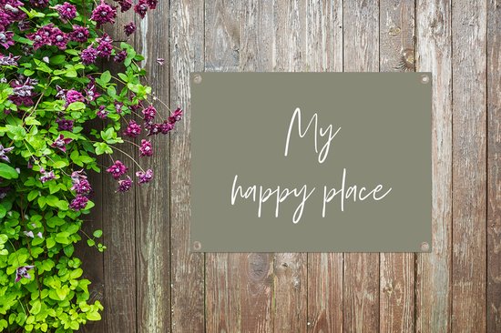 Affiche de jardin - Citations - My happy place - Jardin - Proverbes - Texte - 80x60 - Peinture de jardin - Toile de clôture - Toile de jardin - Affiche extérieure