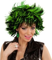 Widmann - Punk & Rock Kostuum - Punk Chick Pruik, Steamy Zwart / Green - Groen - Carnavalskleding - Verkleedkleding