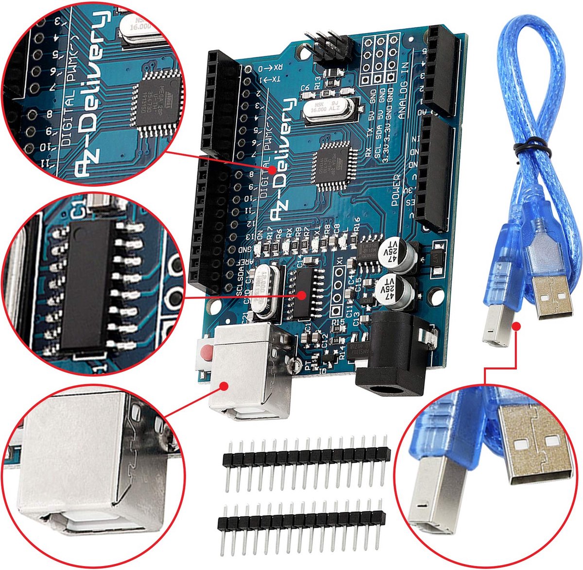 AZDelivery 5 x Microcontroller board ATmega328 met USB-kabel inclusief ...