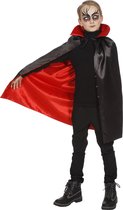 Wilbers - Vampier & Dracula Kostuum - Dracula Cape Met Kraag Zwart / Rood - rood,zwart - Maat 140 - Halloween - Verkleedkleding