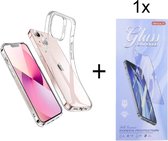 Hoesje Geschikt voor: iPhone 13 Silicone Transparant + 1X Tempered Glass Screenprotector - ZT Accessoires