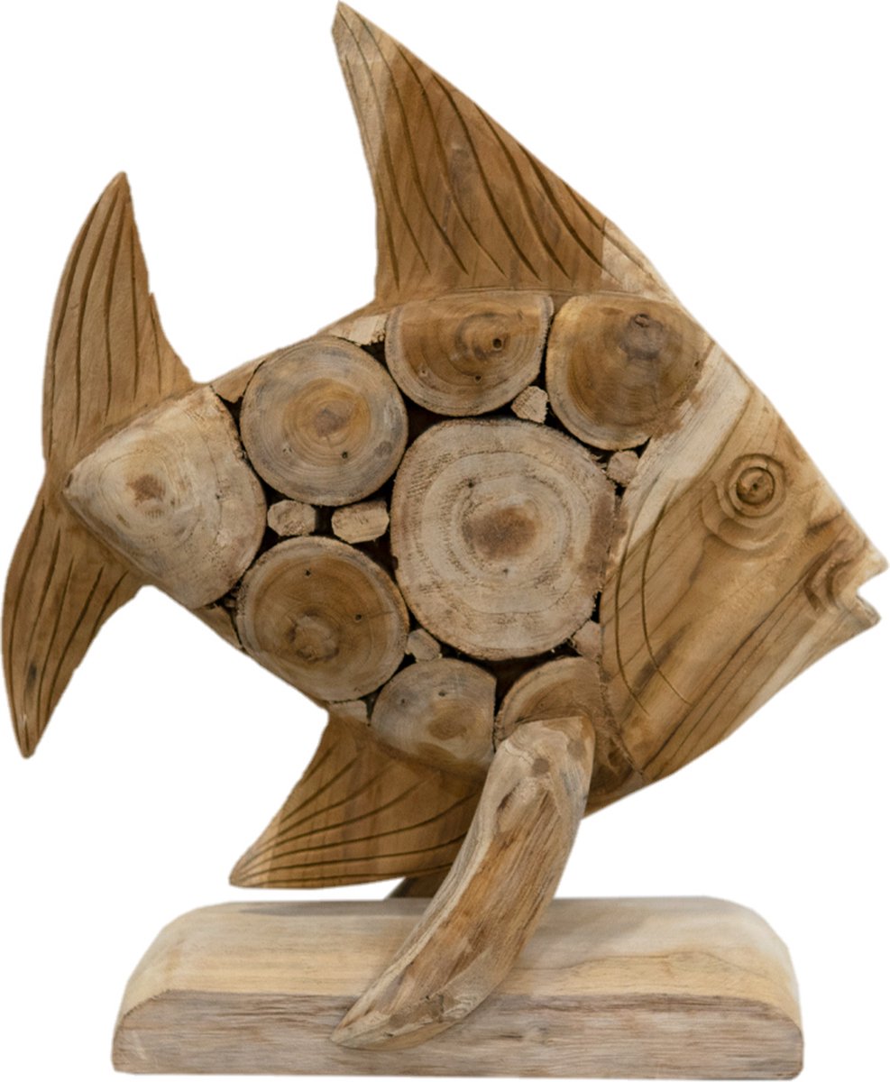 JoJo Living Woonaccessoires - Dieren - Teakhouten vis Terjun - 46x39cm - Handgemaakt