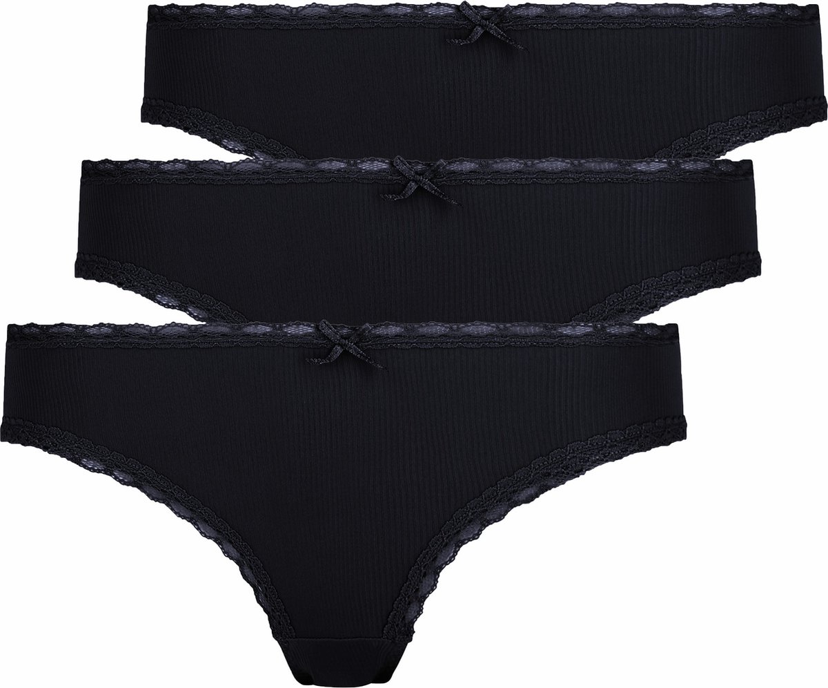 INSUA - Dames Ondergoed Rib slips Met kant - Zwart - XL - 3 stuks/verpakking