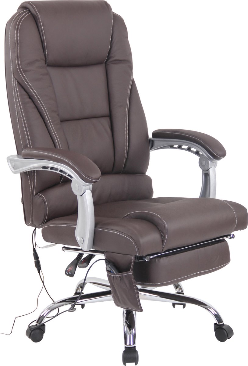CLP Pacific Bureaustoel met Massagefunctie - Echt Leer - Bruin - CLP Trading - €299,90