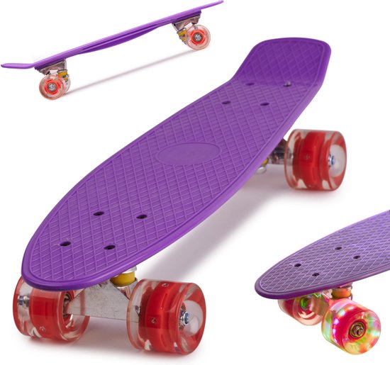 Skateboard - LED Wielen - Jongens en Meisjes - Paars - 22.5 inch - 56cm -  Diverse Kleuren | bol.com