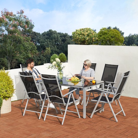 Casaria Tuinset - 6 Personen Aluminium 6 stoelen 1 Tafel - Zilver