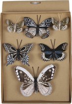 6x stuks Decoratie vlinders op clip 5, 8 en 12 cm - vlindertjes decoraties - Kerstboomversiering / woondecoratie / knutsel/hobby
