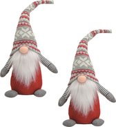 2x stuks pluche gnome/dwerg decoratie poppen/knuffels rood/grijs mannetje 45 x 14 cm - Kerstgnomes/kerstdwergen/kerstkabouters