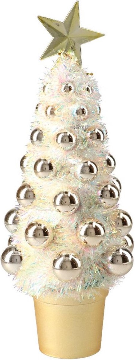 Kunstkerstboom met gouden kerstballen op 29 cm hoogte.