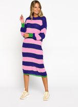 LOLALIZA Gebreide maxi-jurk met strepen - Roze - Maat XL