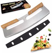 Pizzasnijder - RVS Pizzames 35cm - Professioneel afgewerkt houten handvat - Pizza Snijder - Deegsnijder - Wiegmes