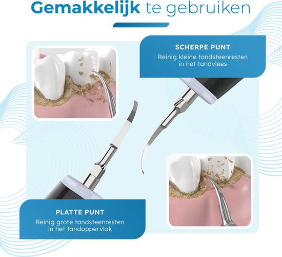 V-Goods Premium Sonische Tandsteen Verwijderaar - 5 Standen - Incl. Tandarts Set - 3 Opzetstukken